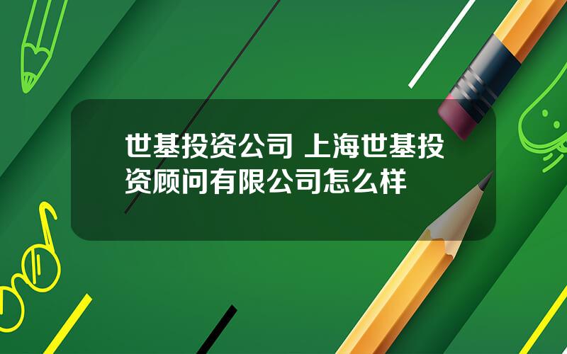 世基投资公司 上海世基投资顾问有限公司怎么样